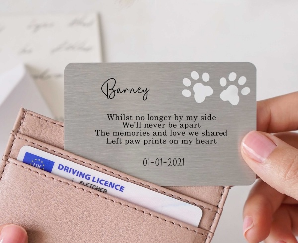 Personalised Pet Sympathy Memorial Thinking Of You Metal Wallet Card